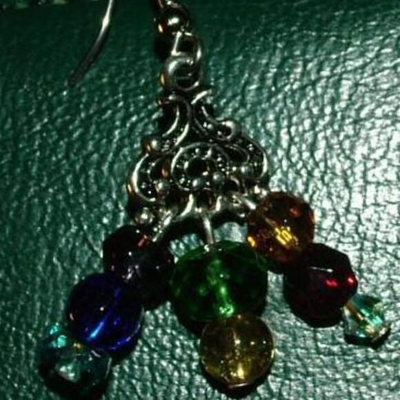 Chakra Triangle Czech Glass Dangle Earrings - Picture 10 of 10